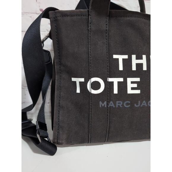 Marc Jacobs Black Gray Canvas Medium The Tote Bag with Dust Bag - Picture 3 of 16